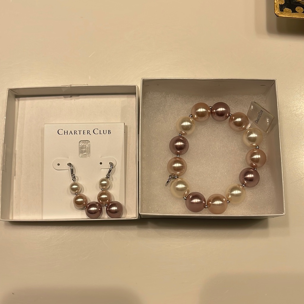 Bnwt Charter Club Pearl Earrings Bracelet Set